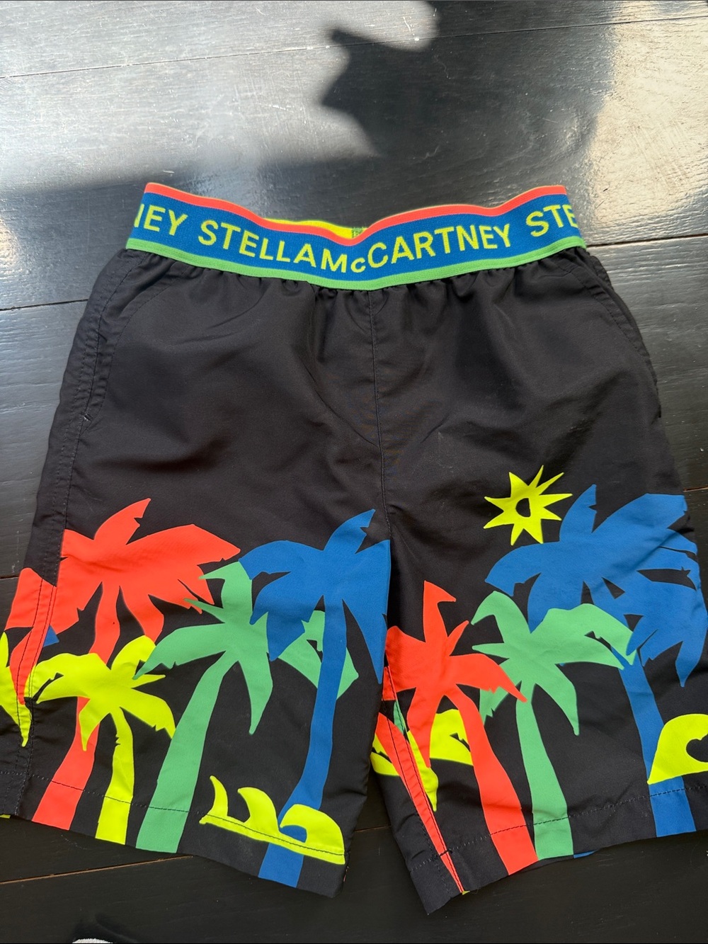 Stella McCartney Black Swim Shorts with Neon Palm Motif